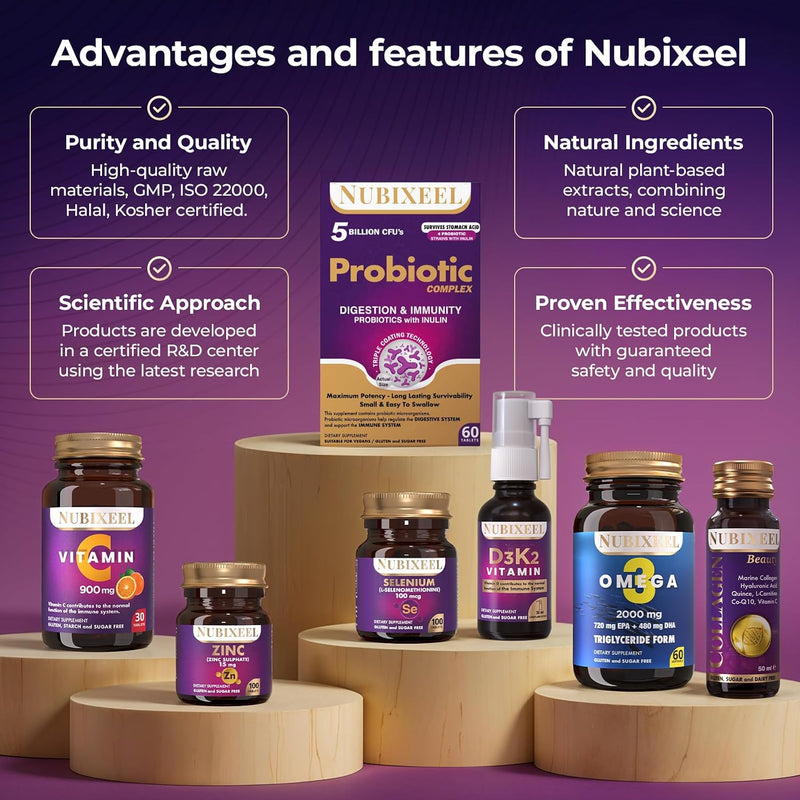 Premium Probiotic 5 Billion CFU Tablets with Prebiotics & Lactobacillus Digestive, Immune & Skin Health Support for Women & Men Gluten-Free Sugar-Free Halal Certified Gut Health