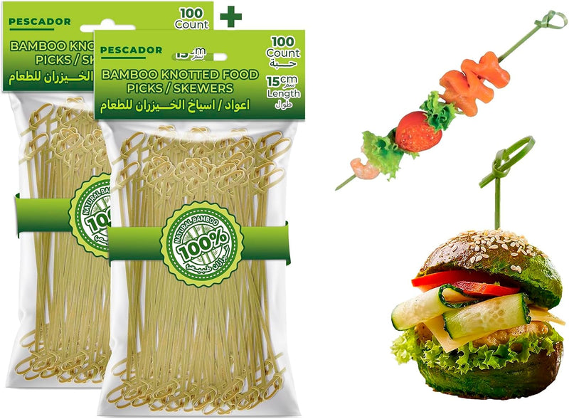 PESCADOR Fruit Picks (Long Paddle, 100 Count) - Short Knotted 200 Count