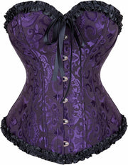 Corsets for Women Renaissance Floral Lace up Boned Overbust Corset Bustier Shapewear - Black-purple