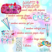 Unicorn Pencil Case for Girls, Multi Slot Large Capacity Pencil Case for Kids with Gel Pens, Eraser, Stickers & Tattoos, Eid Gift Set - Glamorous RED - Glamorous Red