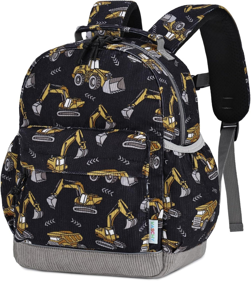 Corduroy Kids Toddler Backpack for Boys Girls 1-6 Yrs, Cute School Bag Children Rucksack for Preschool & Primary School & Nursery - Dark Gray Excavator-s