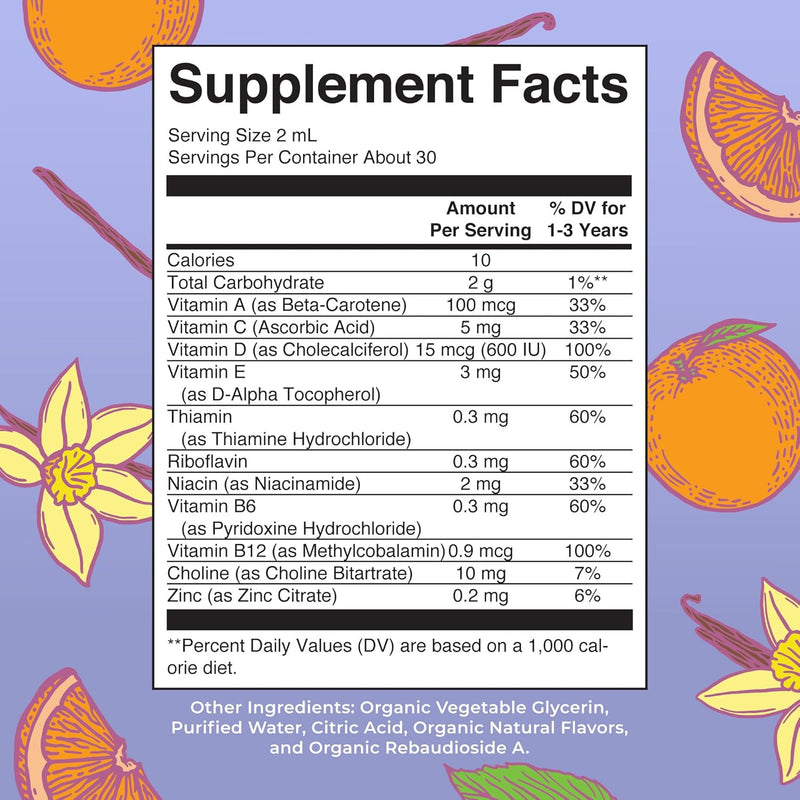 Multivitamin & Multimineral for Toddlers by USDA Sugar Free Multivitamin Liquid Drops for Kids Ages 1-3 Immune Support & Overall Wellness Vegan Non-GMO 2 Fl Oz