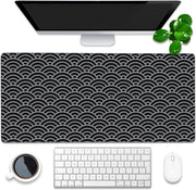 Desk Pad, Green Honeycomb Science Technology Extended Gaming Mouse Pad Large, 35.4"x15.7" Big Mouse Pad with Non-Slip Base and Stitched Edge, Long Computer Keyboard Mouse Mat for Home Office Work - 35.4"x15.7" Silver Black Waves