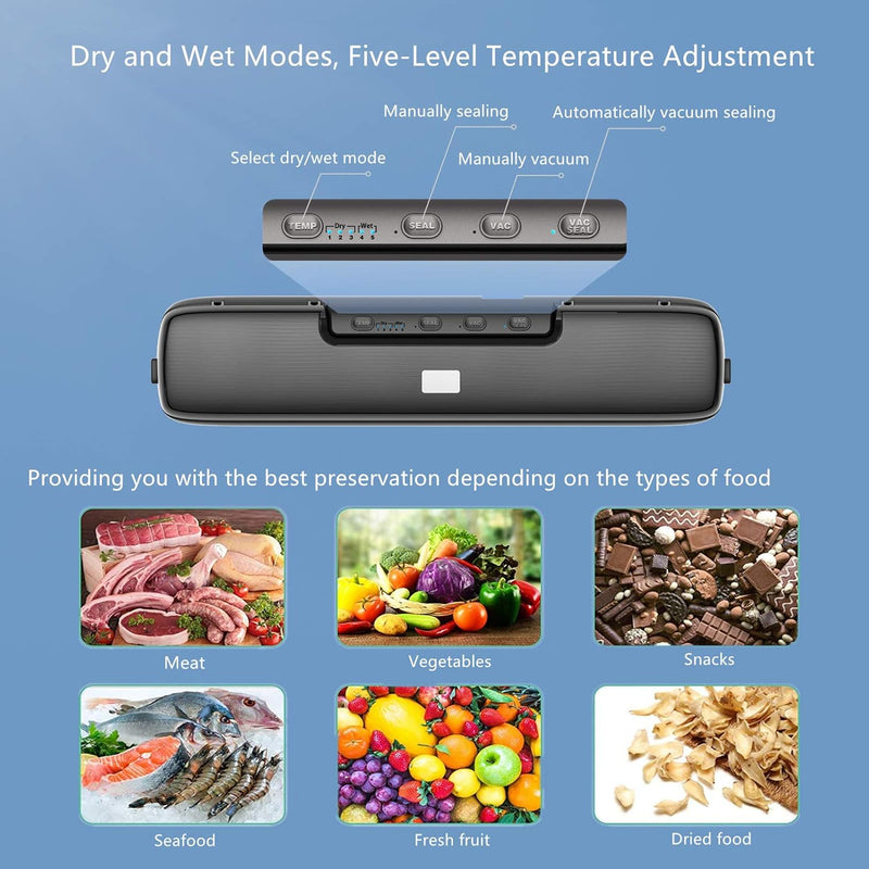 Vacuum Sealer Machine, Food Saver Vacuum Sealer Machine, Seal A Meal Vacuum Sealer Machine, Automatic Dry & Moist Food Modes, Waterproof/Easy to Clean/Portable Design, 15 Sealing Bags Included