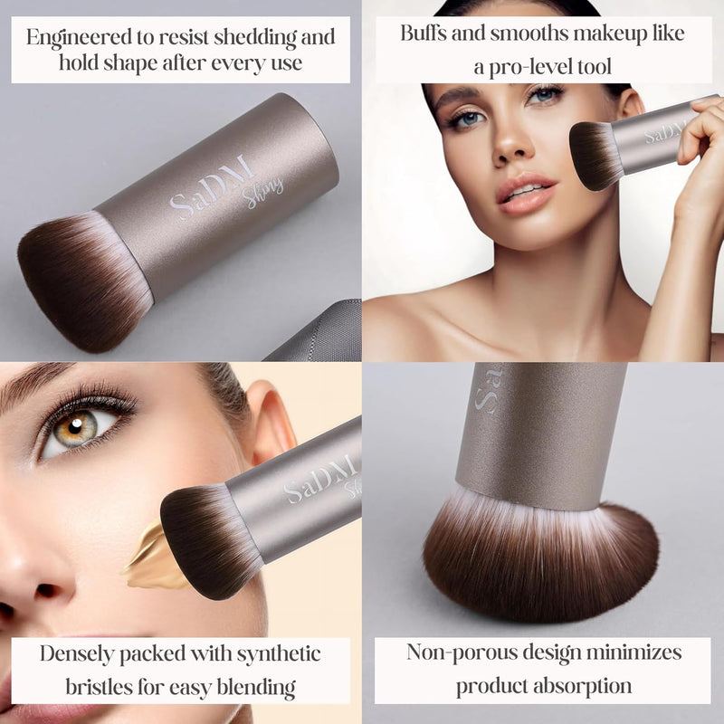 Kabuki Makeup Brush - Blender Brush for Powder, Cream, Liquid Foundation, Sunscreen, Blush Blending & Bronzer - Professional Make Up Brush - Full Face Makeup Brush - Vegan & Cruelty Free