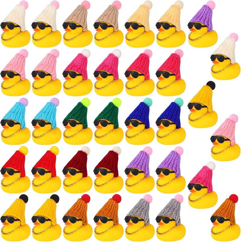36 Pcs Mini Rubber Ducks Glow in The Dark Rubber Frogs Baby Shower Tiny Rubber Ducks Bulk, Float Bath Toys Bathtub Duckies Mini Frogs for Shower Birthday Party Favors Carnival Gift (Hat Style)