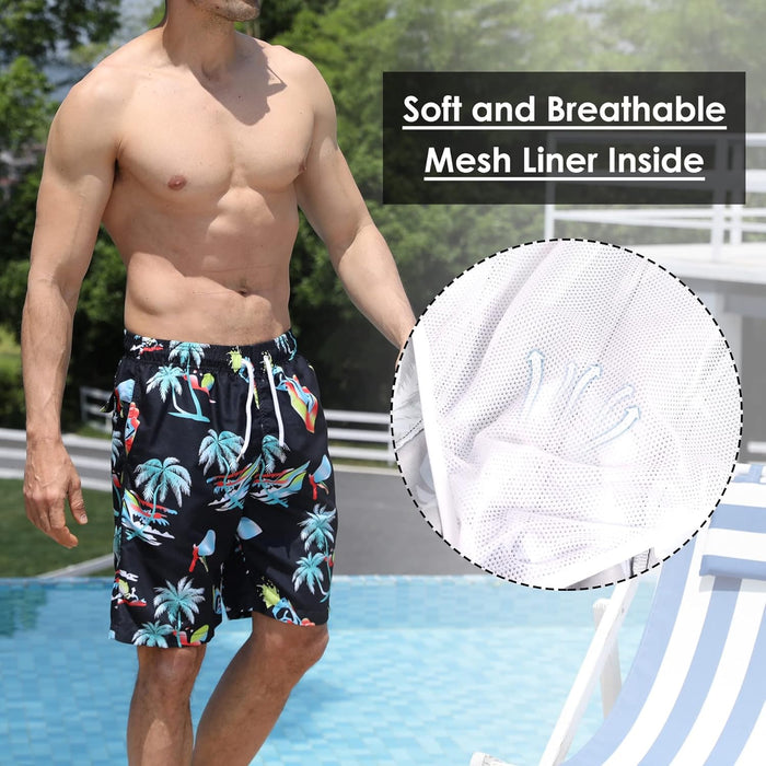 Maeau Men Swim Beach Shorts Quick Dry Swimming Trunks Drawstring Surfing Board Shorts