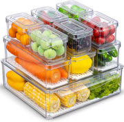 KUMD 10 Pack Fridge Organizers and Storage, Stackable Refrigerator Organizer Bins with Lids, BPA-Free Produce Fruit Storage Containers for Fridge Organizers, for Food, Drinks, Vegetable - 10 Pcs Food Storage Containers