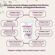 Multi Collagen Peptides Powder, 1 Pound (16 Ounce) - Type I,II,III,V,X with Biotin 10,000mcg, Hyaluronic Acid, Vitamin C - Unflavored - Keto & Paleo Friendly, Easy Dissolve, Non-GMO, Gluten Free