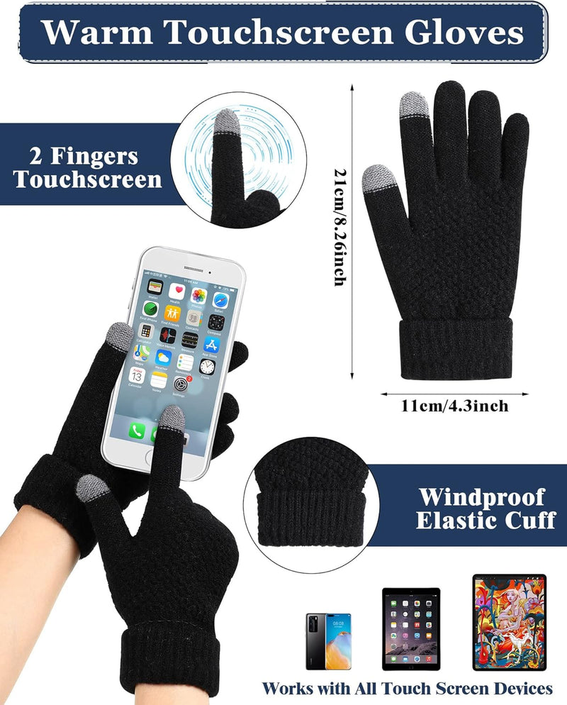 4 Pieces Women Winter Hat and Glove Set, Warm Knitted Beanie Hat Glove Snow Ski Skull Cap with Visor and Touchscreen Glove