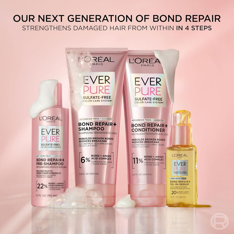 Bond Repair Oil-in-Serum for Damaged, Color Treated Hair, Heat Protectant, Strengthens Weak Bonds, Intense Shine and Frizz Control, EverPure, 1.6 Fl Oz