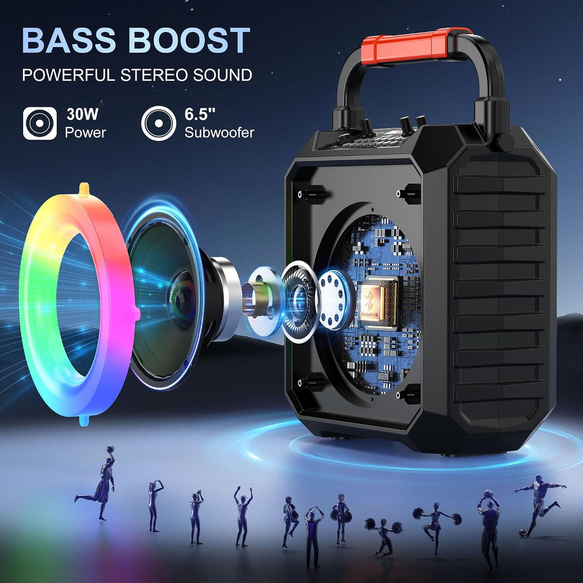 Karaoke Machine for Adults & Kids with 2 Wireless Microphones, Portable Bluetooth Speaker with LED Lights, Supports USB/TF Card/AUX for Party – image 2