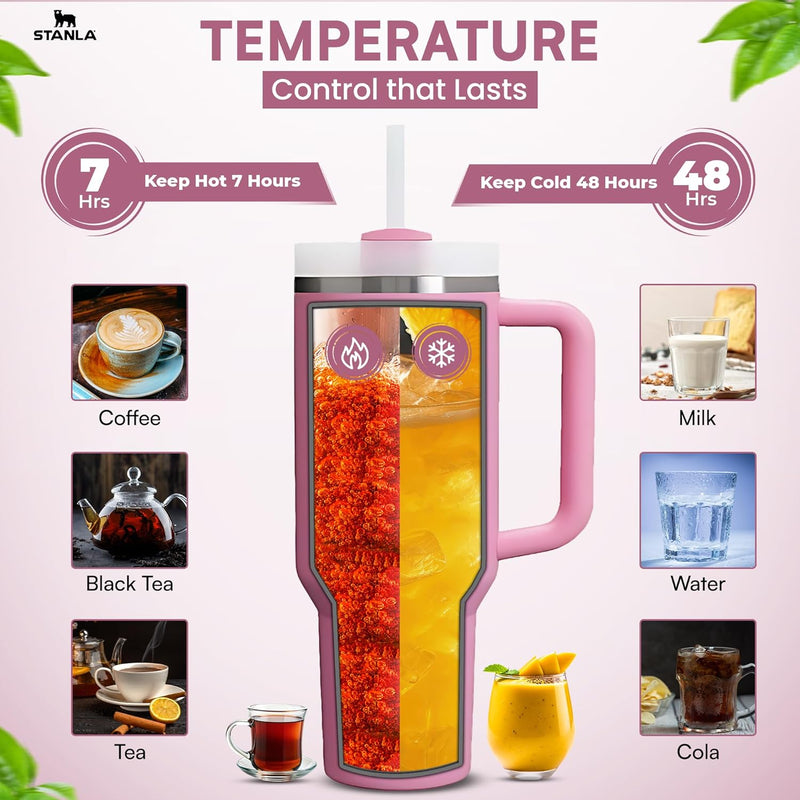 STANLA 40 oz Tumbler with Lid and Straw | Travel Mug for Iced Tea & Coffee | 100% Leakproof, Stainless Steel Insulated Tumbler for School,Office & Gym | Cup Holder Friendly Base (Cream)