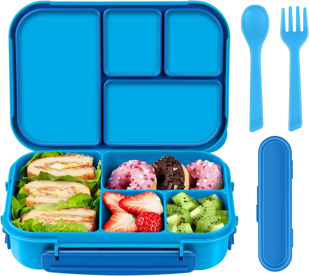 Amathley Lunch Box Kids,Bento Box Adult,Leakproof Lunch Containers for Adults/Kids/Toddler,1200ML-4 Compartments bento Lunch box with Utensil,Microwave & Dishwasher & Freezer Safe(White) – image 4