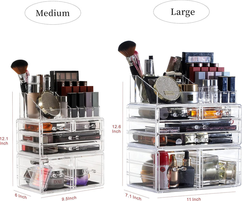 Large Clear Makeup Organizer Skin Care Cosmetic Display Cases Stackable Storage Box With 9 Drawers,Set of 4 By Cq acrylic