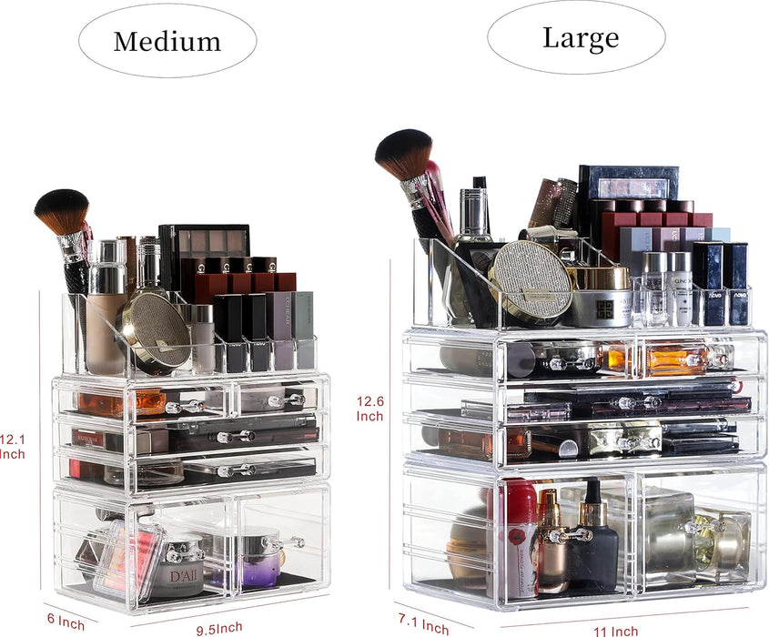 Large Clear Makeup Organizer Skin Care Cosmetic Display Cases Stackable Storage Box With 9 Drawers,Set of 4 By Cq acrylic