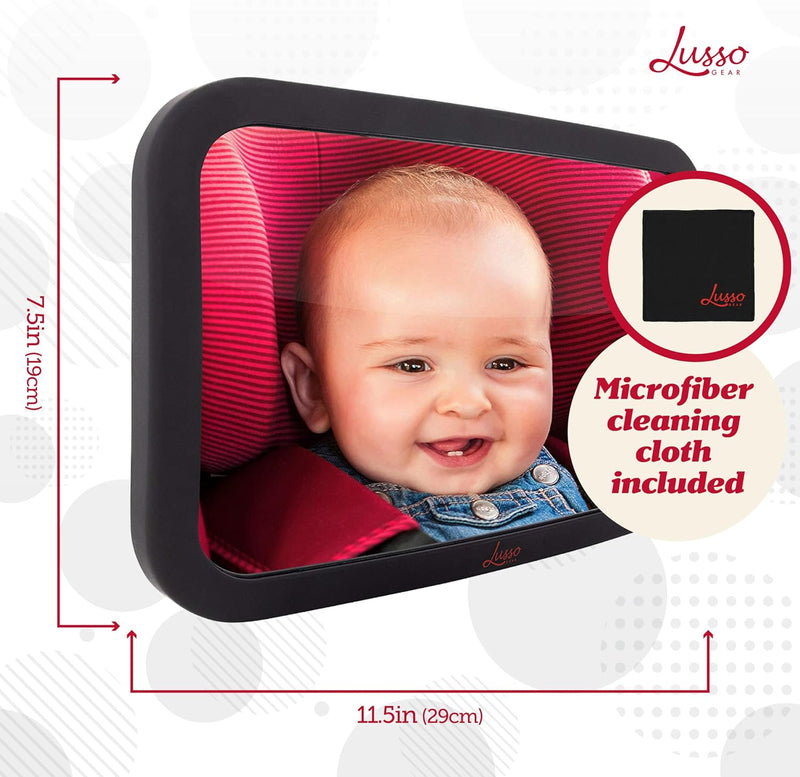 Lusso Gear Baby Mirror for Car Largest and Most Stable Backseat Mirror of Infant in Rear Facing Car Seat - Safe, Secure and Shatterproof, Black, BBM-Black, 11.5 Inch (Pack of 1)