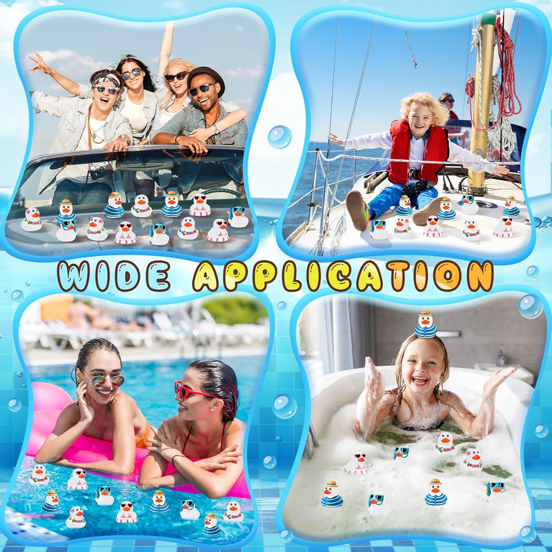 Honoson 48 Pcs Summer Beach Rubber Duckies Bulk Mini Rubber Duck Bath Toys White Float Bathtub Ducky Cute Squeaky Rubber Ducky for Classroom Carnival Summer Birthday Baby Shower Party Favor