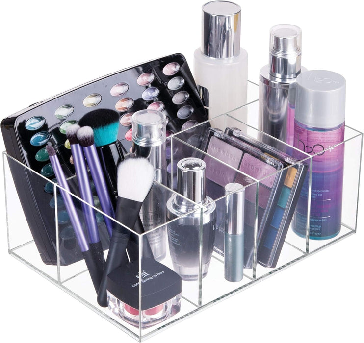 INTERDESIGN Idesign Organizer For Vanity Cabinet To Hold Makeup Beauty Products Hair Accessories – 5 Compartments, Clear Clarity Cosmetic, 5 Section