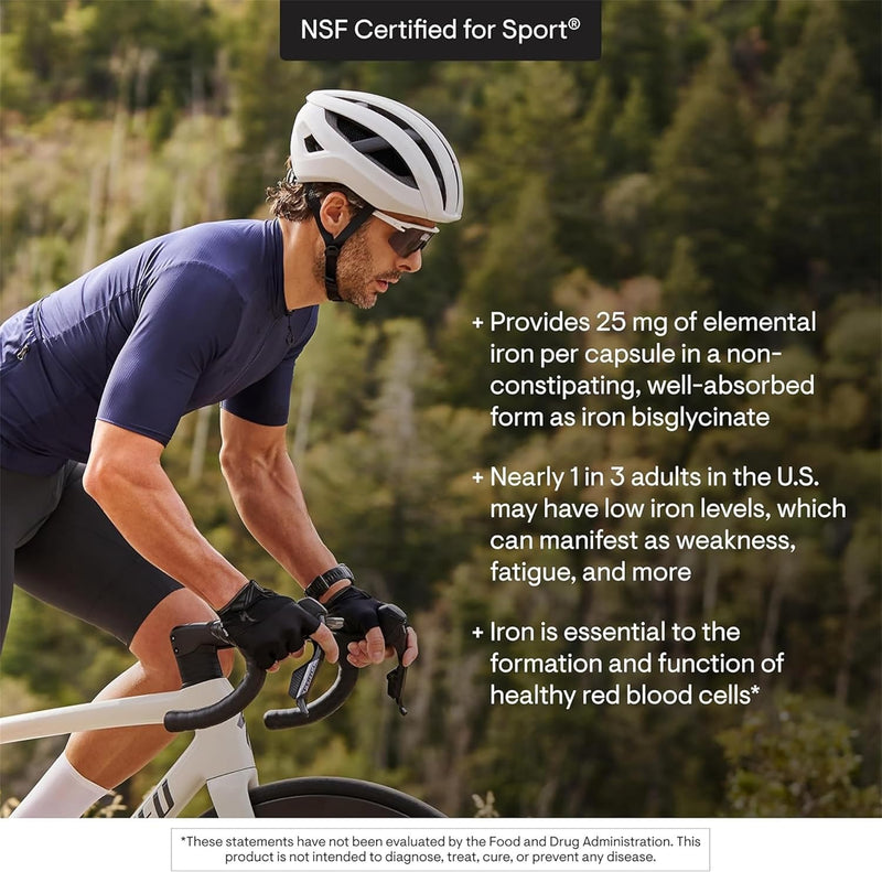 Iron Bisglycinate - 25 mg Iron Supplement for Enhanced Absorption Without Gastrointestinal Side Effects - NSF Certified for Sport - Gluten-Free - 60 Servings