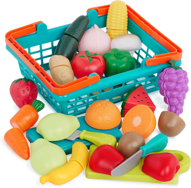 Battat - Play Food Toys for Kids, Toddlers - Food Set with Cutting Boards and Accessories - Farmers Market Produce Basket - 2 years + - Farmers Market Produce Basket - Farmers Basket