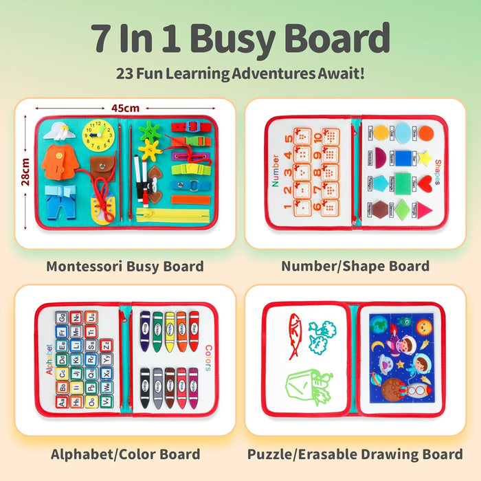 Baytion Busy Board Montessori Toys, Toddlers 1 2 3 Educational Sensory Toys Travel Essential for Airplane and Road Trips Quiet Book for Boys & Girls Preschool Baby Birthday Gift Learning Toys (Green)