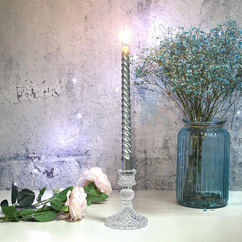 OwnMy Set of 2 Gold Glass Taper Candle Holders Decorative Glass Candlestick Holders, Modern Taper Candle Stands Candlesticks for Dining Table Centerpieces Wedding Church Decor