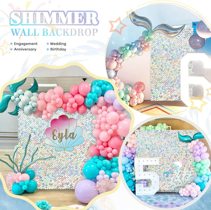 Rainbow Silver Backdrop Shimmer Wall Backdrop Sequin Wall Panel Backdrop for Birthday Wedding Engagement Mermaid Wall Disco Backdrop Decoration（12 Panels）