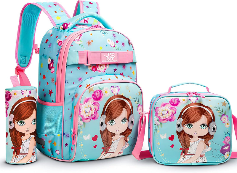3 in 1 Backpack for Girls Kids Bags School Bags Baby with Lunch Bag & Pencil Box For Girls Boys Preschool Backpacks for Girls Mini Small Toddler Backpack for Age 3+ Years (Cute Girl-Set) - Cute Girl-Set