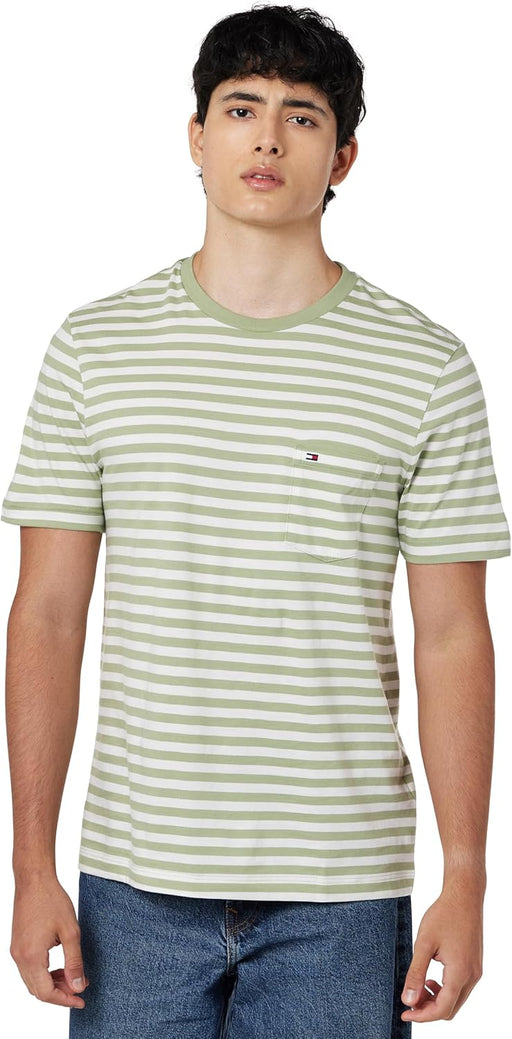 Mens Ess reg fit stripe p T-Shirts (pack of 1) - Earth Sage / Ivory Petal