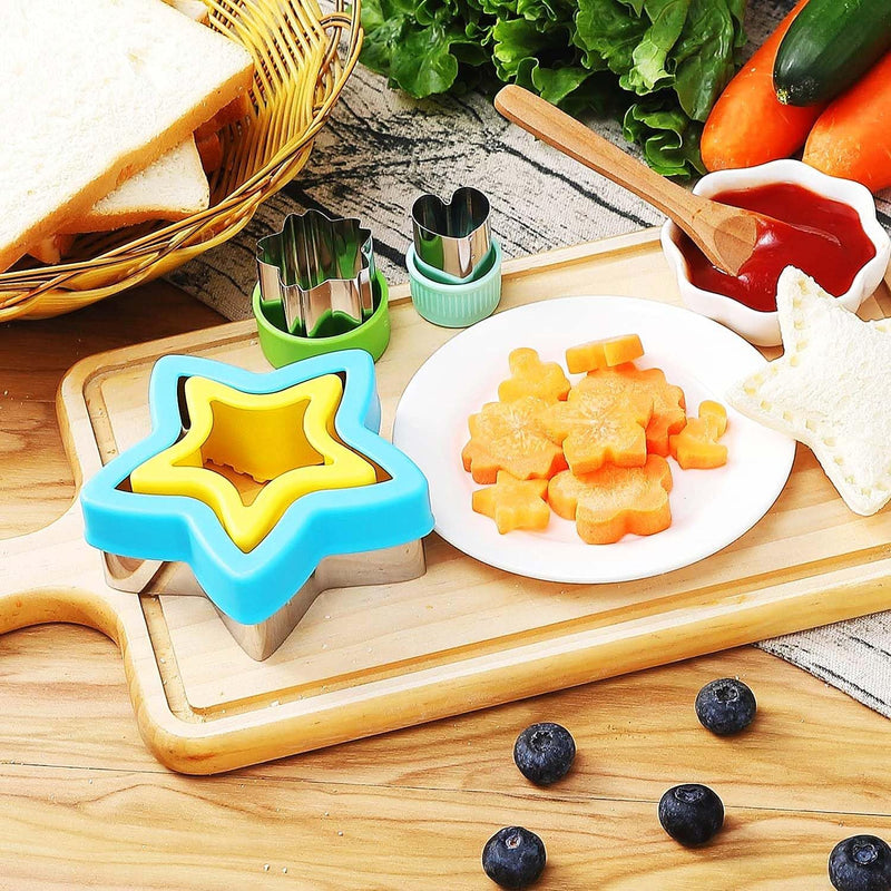 Sandwich Cutter and Sealer, Set of 12 Pastry Cookie Biscuits and Vegetable Cutters, Bread Decruster Maker for Kids in Dinosaur, Heart, Mouse, Star and Flower Shape