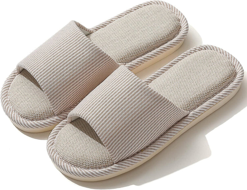 JIJIe Slippers for Women Men Linen Slippers Open Toe House Shoes Summer Sandals for Indoor Outdoor Bedroom