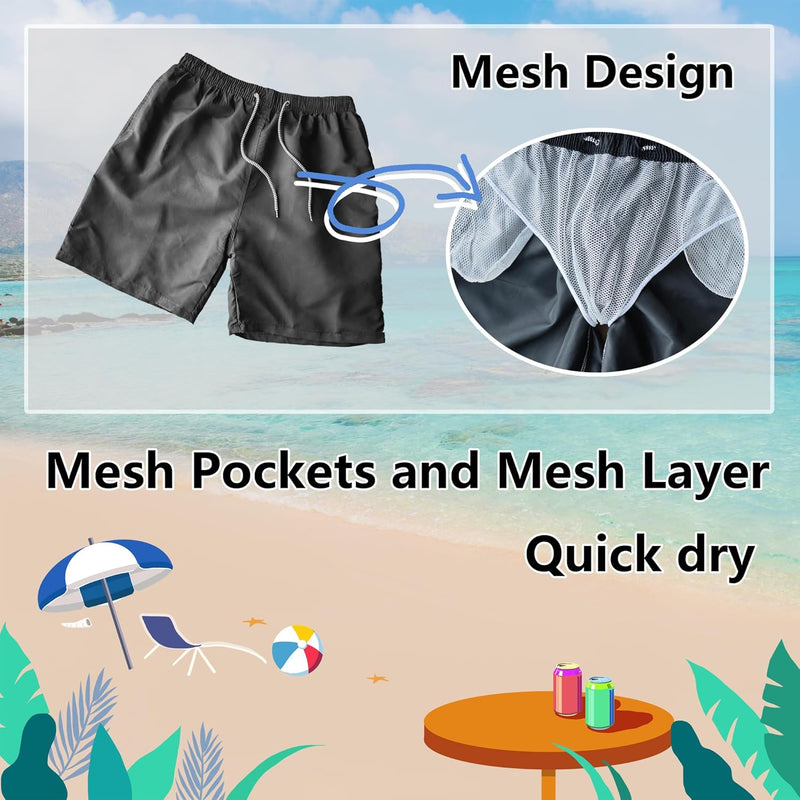 Sun Ora Men's Swim Trunks Quick Dry Swimming Shorts,Mesh Layer Swim Suit Plain Beach Board Shorts with Mesh Pockets