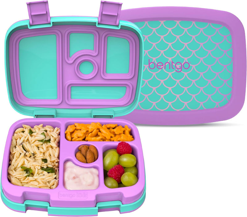 Bentgo Kids Prints Leak-Proof, 5-Compartment Bento-Style Kids Lunch Box - Ideal Portion Sizes for Ages 3 to 7 - BPA-Free, Dishwasher Safe, Food-Safe Materials (Dino Fossils) - Mermaid Scales