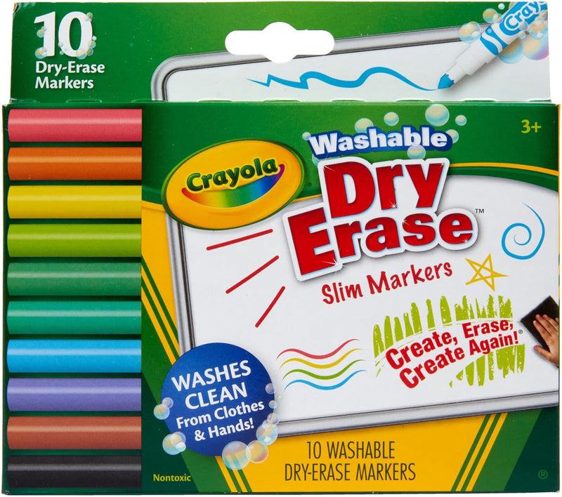 CRAYOLA 10 Ct Slim Dry-Erase Markers, Washable