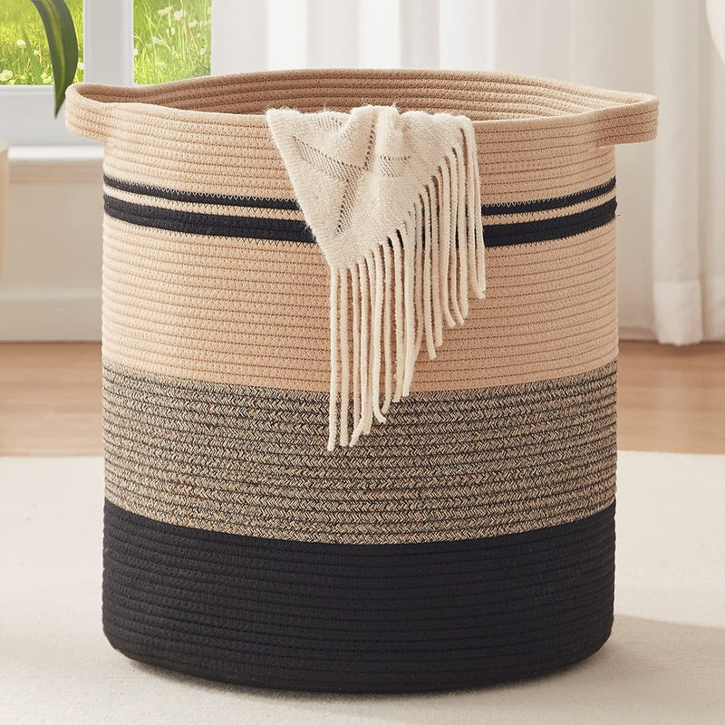 OIAHOMY 80L Laundry Hamper with Handles,Decorative Basket for Living room,Woven Storage Basket for Toys Bin,Pillows, Blankets,Clothes-20x18in-Gradient Gray - Yellow Black Large