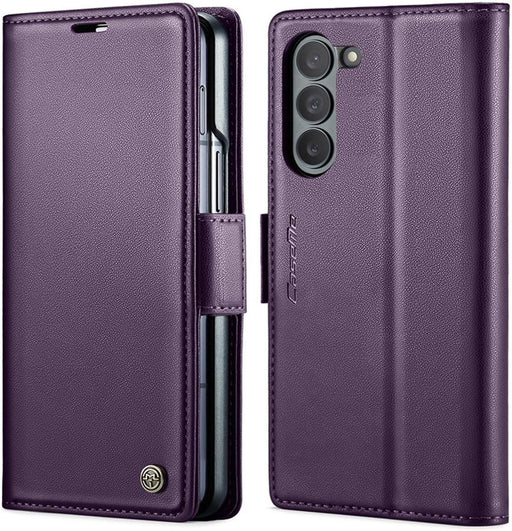 For Samsung Galaxy Z Fold 6 5G Leather Case RFID Blocking 3 Card Slot Mobile Cover - Purple