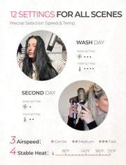TYMO Hair Dryer Ionic - Blow Dryer with 100 Million Negative Ions and 23m/s Strong Wind Power, Super Light at Only 380g, 110,000 RPM Brushless Motor, 12 Mode Combinations, Home & Travel, AIRHYPE LITE
