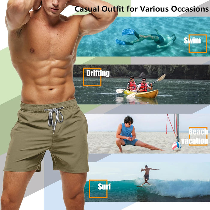 Sun Ora Men's Swim Trunks Quick Dry Swimming Shorts,Mesh Layer Swim Suit Plain Beach Board Shorts with Mesh Pockets