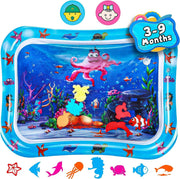 Jestilo Inflatable Tummy Time Water Mat Baby Infant and Toddler Play Sensory Toys for Early Development Activities Age 3 to 12 Months - JellyFish Blue