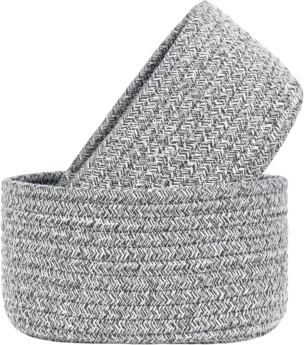 ABenkle Small Storage Basket Set of 2, Natural Cotton Rope Woven Baskets for Organizing, Tiny Oval Storage Baskets, Small Basket for Montessori, Baby Nursery Dog Toy Baskets, Bathroom Organization Bin