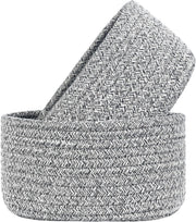 ABenkle Small Storage Basket Set of 2, Natural Cotton Rope Woven Baskets for Organizing, Tiny Oval Storage Baskets, Small Basket for Montessori, Baby Nursery Dog Toy Baskets, Bathroom Organization Bin - Mixed Grey