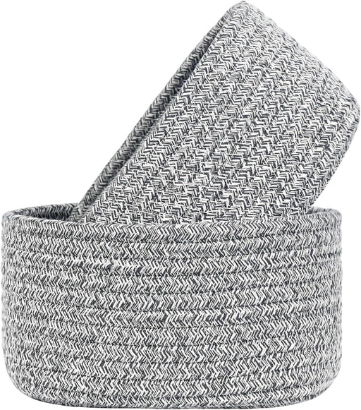 ABenkle Small Storage Basket Set of 2, Natural Cotton Rope Woven Baskets for Organizing, Tiny Oval Storage Baskets, Small Basket for Montessori, Baby Nursery Dog Toy Baskets, Bathroom Organization Bin - Mixed Grey