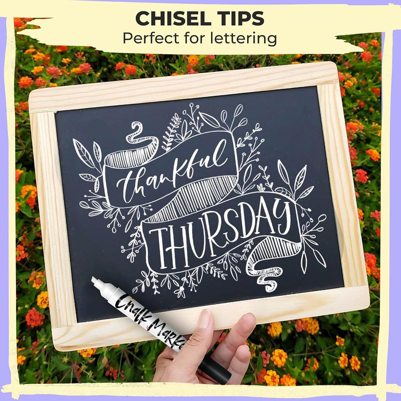 5 White Chalk Markers (1mm, 3mm, 5mm, 15mm) - Dry Erase Markers for Blackboard, Chalkboard, Car Window, Glass - Dual tip, Fine & Jumbo Tip - Erasable Liquid Chalk Pens, Chalkboard Markers