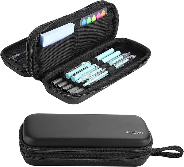 Pen Pencil Case, 2-Layer EVA Zipper Pencil Box Pouch Large Capacity Stationery Storage Organizer for School Office Supplies - black