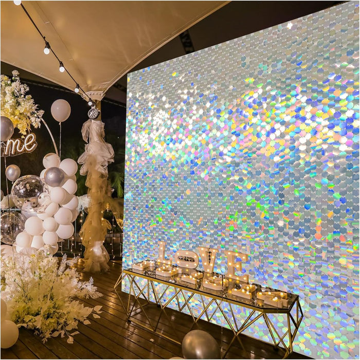 Wall Backdrop Panels, 12 Pack Rainbow Sequin Backdrop for Party Decorations Birthday Wedding & Engagement Anniversary Iridescent Home Decor, Made of Polymeric Material（hexagon）