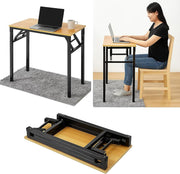 Folding Table Multi-Functional Portable Desk with Adjustable Height Legs Ideal for Computer, Camping, Garden, Picnic, Coffee & BBQ Wood Finish 80 x 40 x 75 cm