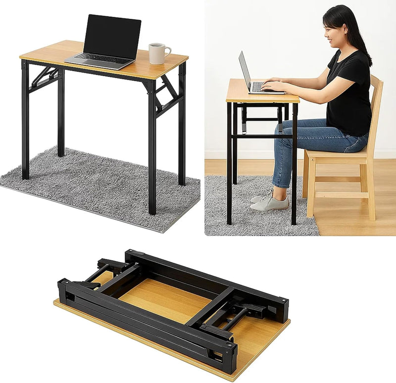 Folding Table Multi-Functional Portable Desk with Adjustable Height Legs Ideal for Computer, Camping, Garden, Picnic, Coffee & BBQ Wood Finish 80 x 40 x 75 cm