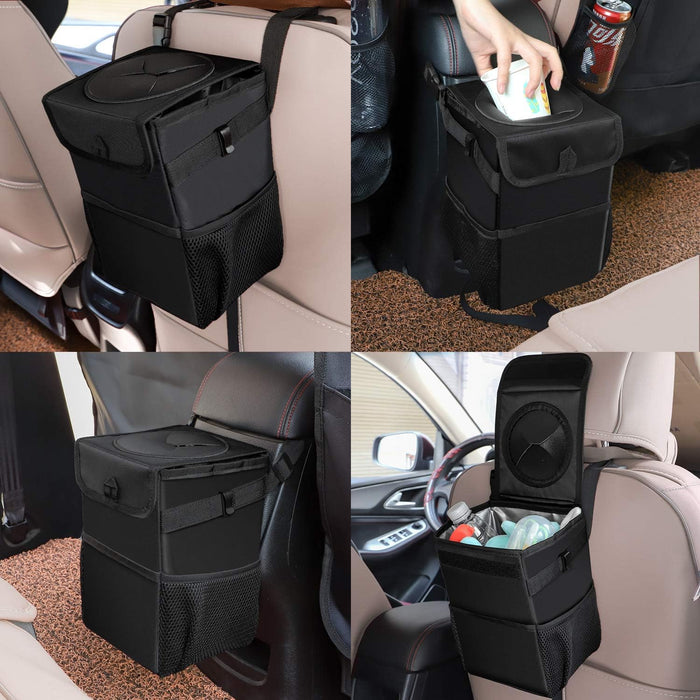 Sulfar Womdee Car Trash Cans With Lid, Multipurpose Garbage Bag And 3 Storage Pockets, Portable Accessories/Toy/Car Organizer, 100% Waterproof Leak-Proof For Truck, Minivan & Vehicle