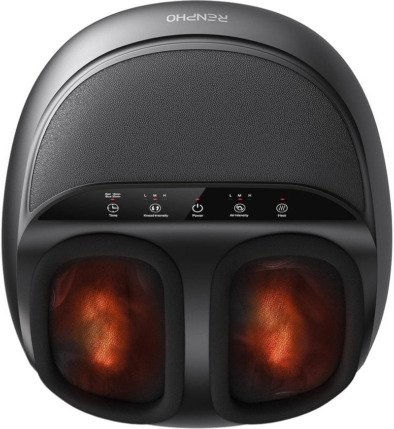 Foot Massager Machine with Heat and Remote, Shiatsu Deep Kneading, Delivers Relief for Tired Muscles and Plantar Fasciitis,Fits feet up to Unisex Size 12-Black - Black-a